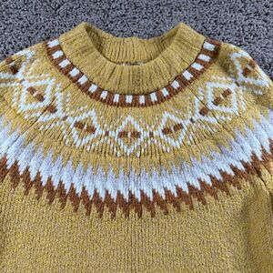 American Eagle Fair Isle Nordic chunky Knit Crewneck Sweater women Small mustard